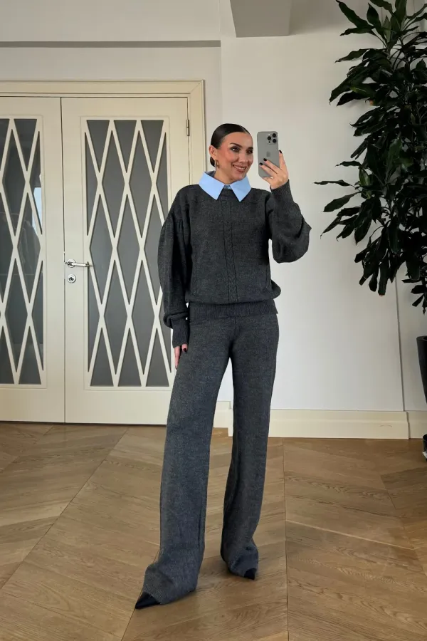 Gömlek Yaka Triko Kadın Kazak