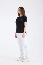 T-shirt noir à manches courtes pour femme, coupe classique
