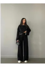 Ensemble en maille côtelée noire pour femme