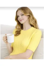 Yellow Short-Sleeved Crew Neck Slim Fit Women's T-shirt