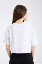 Kadın Crop Yarım kollu T-Shirt Beyaz