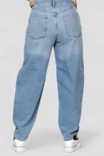 Kadın Kesik Paça Yüksek Bel Balon Kot Pantolon