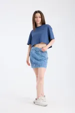 Kadın Slim Fit Denim Etek Light indigo