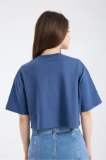 T-shirt court à manches courtes pour femme, couleur indigo