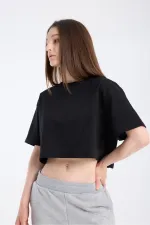 T-shirt court à manches courtes pour femme, noir