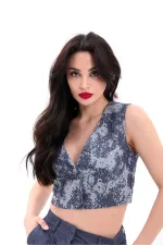 Ensemble short court taille haute bleu marine pour femme