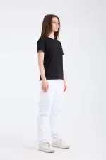 T-shirt noir à manches courtes pour femme, coupe classique