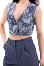 Ensemble short court taille haute bleu marine pour femme