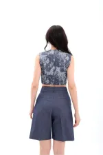 Ensemble short court taille haute bleu marine pour femme