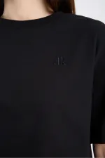 T-shirt court à manches courtes pour femme, noir