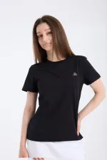 T-shirt noir à manches courtes pour femme, coupe classique