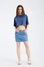 Kadın Slim Fit Denim Etek Light indigo