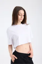 Kadın Crop Yarım kollu T-Shirt Beyaz