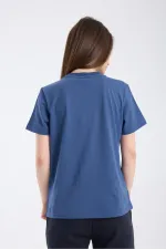 T-shirt à manches courtes pour femme, coupe classique, indigo