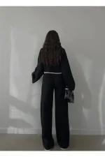 Ensemble en maille côtelée noire pour femme