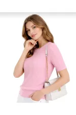 Pink Short-Sleeved Crew Neck Slim Fit Women's T-shirt