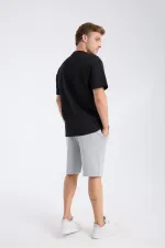 T-shirt homme à manches courtes, coupe ample, noir, tissu épais