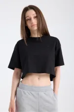 T-shirt court à manches courtes pour femme, noir