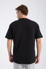 T-shirt homme à manches courtes, coupe ample, noir, tissu épais