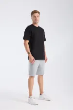 T-shirt homme à manches courtes, coupe ample, noir, tissu épais