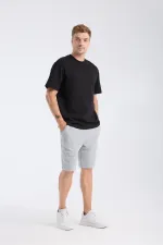 T-shirt homme à manches courtes, coupe ample, noir, tissu épais