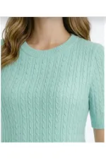 Aqua Green Short Sleeve Crew Neck Slim Fit Women's T-shirt