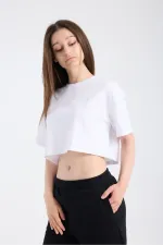 Kadın Crop Yarım kollu T-Shirt Beyaz