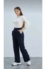 Pantalon palazzo noir en lycra pour femme avec fermeture velcro