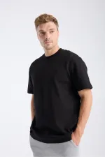 T-shirt homme à manches courtes, coupe ample, noir, tissu épais