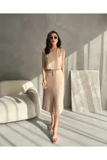 Ensemble deux pièces d'été pour femme, jupe en tissu Aerobin avec fente sur le devant