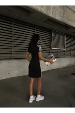 Kadın Sim Şerit Detaylı Kısa Kol Siyah Elbise