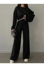 Ensemble en maille côtelée noire pour femme