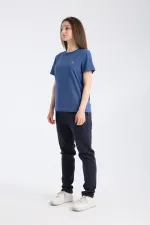 T-shirt à manches courtes pour femme, coupe classique, indigo