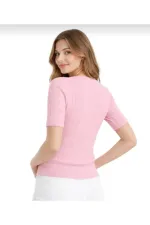 Pink Short-Sleeved Crew Neck Slim Fit Women's T-shirt