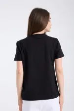 T-shirt noir à manches courtes pour femme, coupe classique