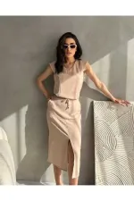 Ensemble deux pièces d'été pour femme, jupe en tissu Aerobin avec fente sur le devant