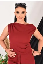 Women's Asymmetrical Neckline Crinkle Fabric Two-Piece Set