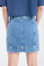 Kadın Slim Fit Denim Etek Light indigo