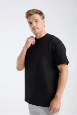 T-shirt homme à manches courtes, coupe ample, noir, tissu épais