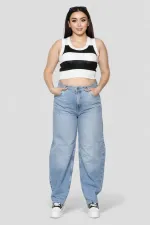 Kadın Kesik Paça Yüksek Bel Balon Kot Pantolon