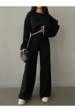 Ensemble en maille noire pour femme