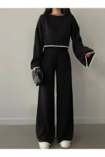 Ensemble en maille côtelée noire pour femme