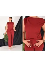 Women's Asymmetrical Neckline Crinkle Fabric Two-Piece Set