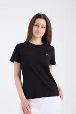 T-shirt noir à manches courtes pour femme, coupe classique