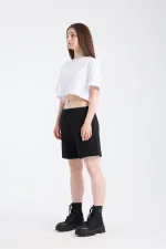 Kadın Crop Yarım kollu T-Shirt Beyaz