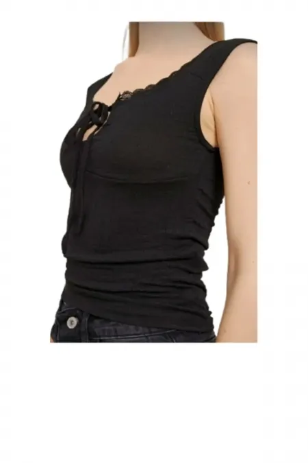 Women's Sleeveless Blouse with Lace Detail and Neckline