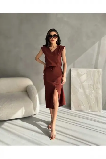 Women's Aerobin Fabric Summer Skirt Two-Piece Set with Front Slit