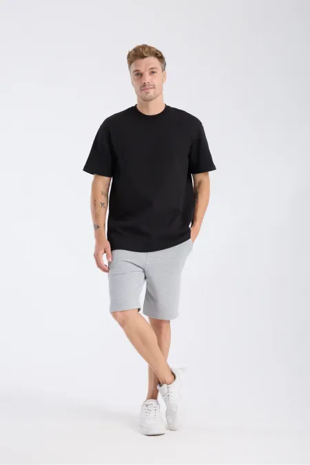 T-shirt homme à manches courtes, coupe ample, noir, tissu épais