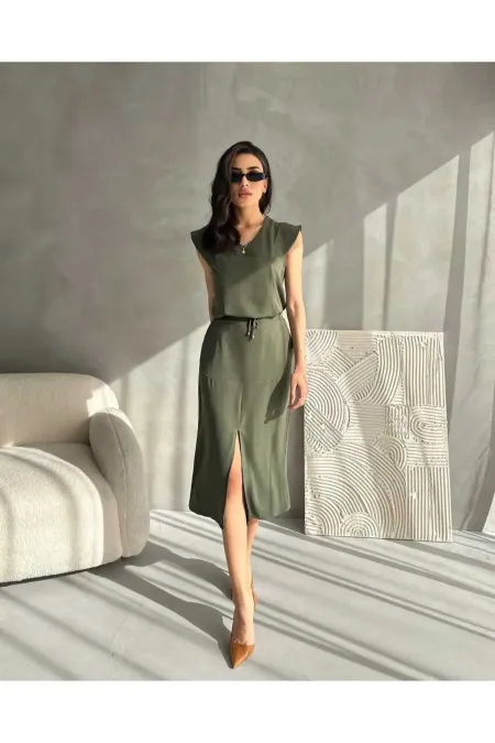 Women's Aerobin Fabric Summer Skirt Two-Piece Set with Front Slit