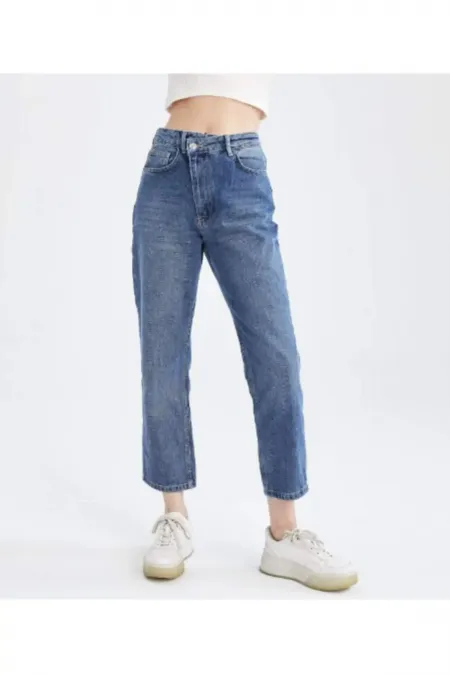 Asymmetrical Waist Detail High Waist Jeans